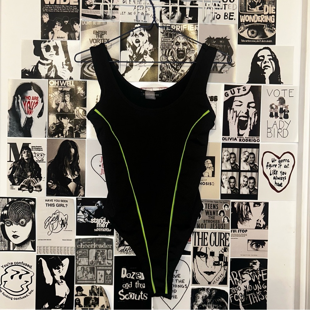One by One Neon Green and Black Rave Bodysuit Swimwear